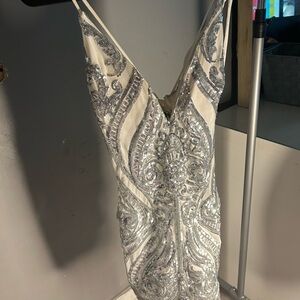Windsor Elegant Silver and Cream Backless Dress